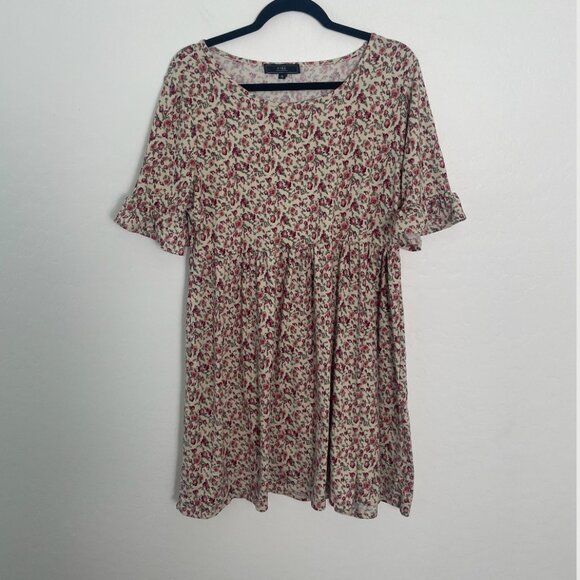 Floral Picnic Flower Chic Girly Coquette Cottage Ruffle Babydoll Boho Hip Dress - Picture 2 of 5